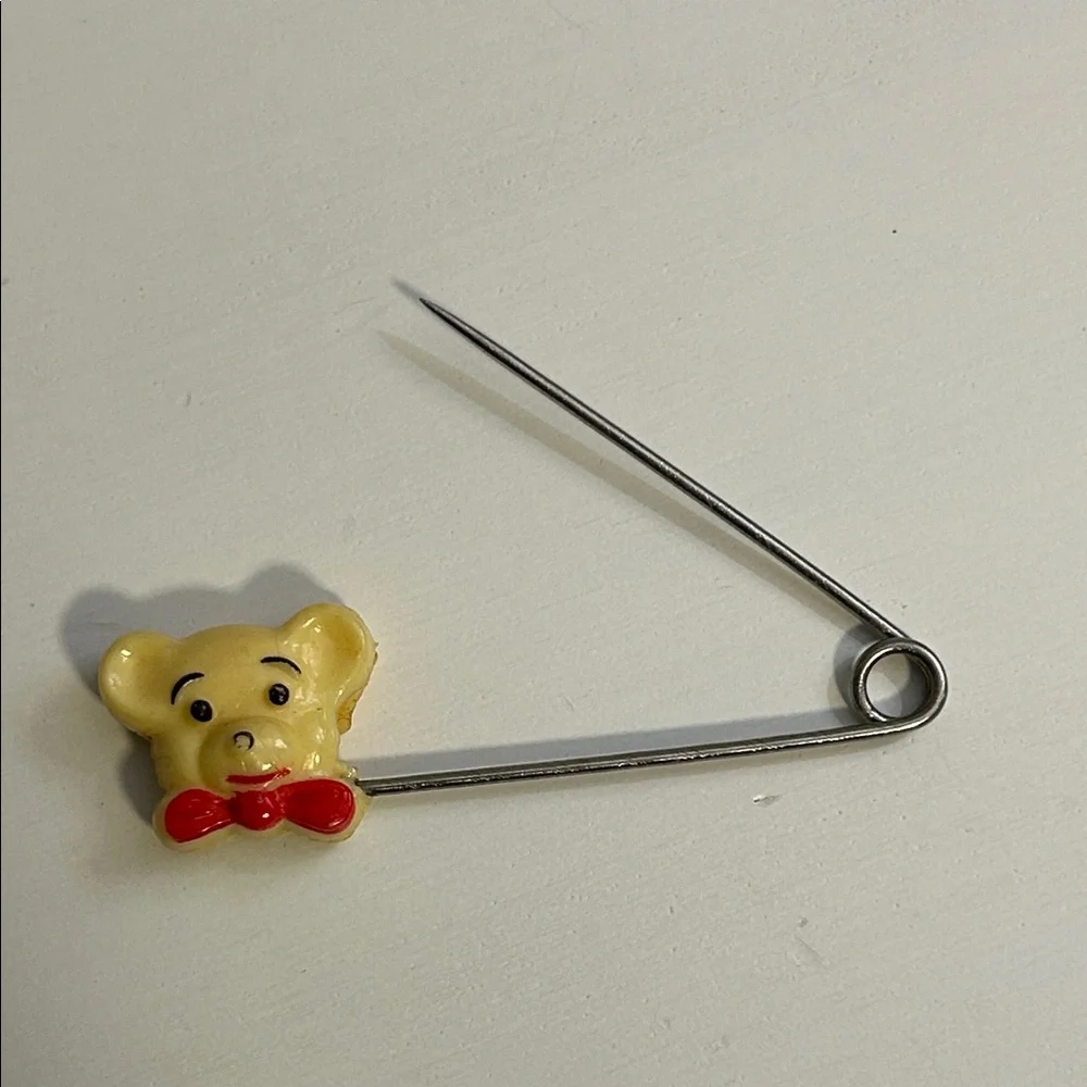 Vintage Gerber Bear Safety Pin with Red Bow Hong Kong